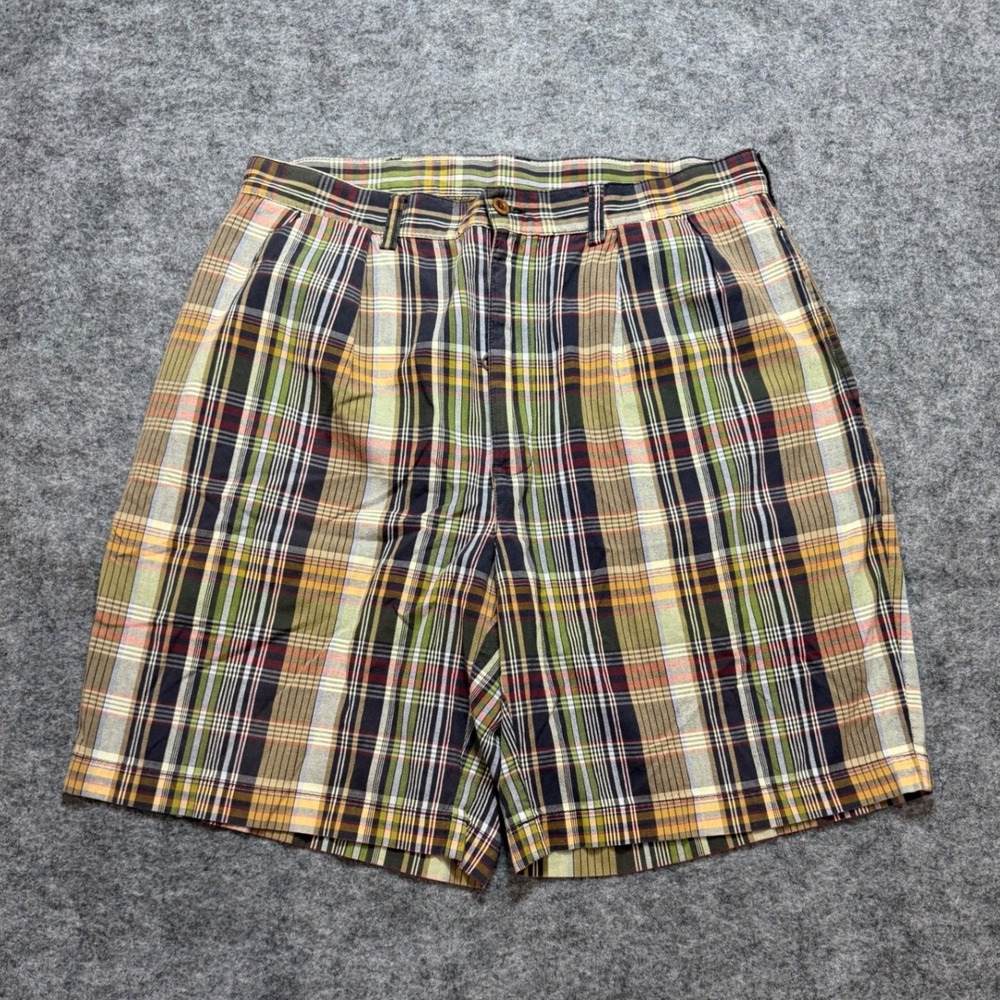 Vintage 90s Polo Ralph Lauren Tyler Short Mens 34 Plaid Pleated Cotton